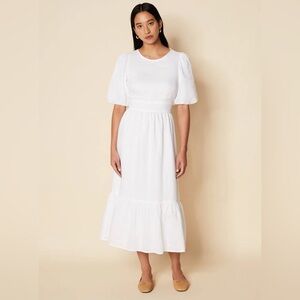 Faithfull the Brand 100% Linen Janielle White Puff Sleeve Midi Maxi Dress